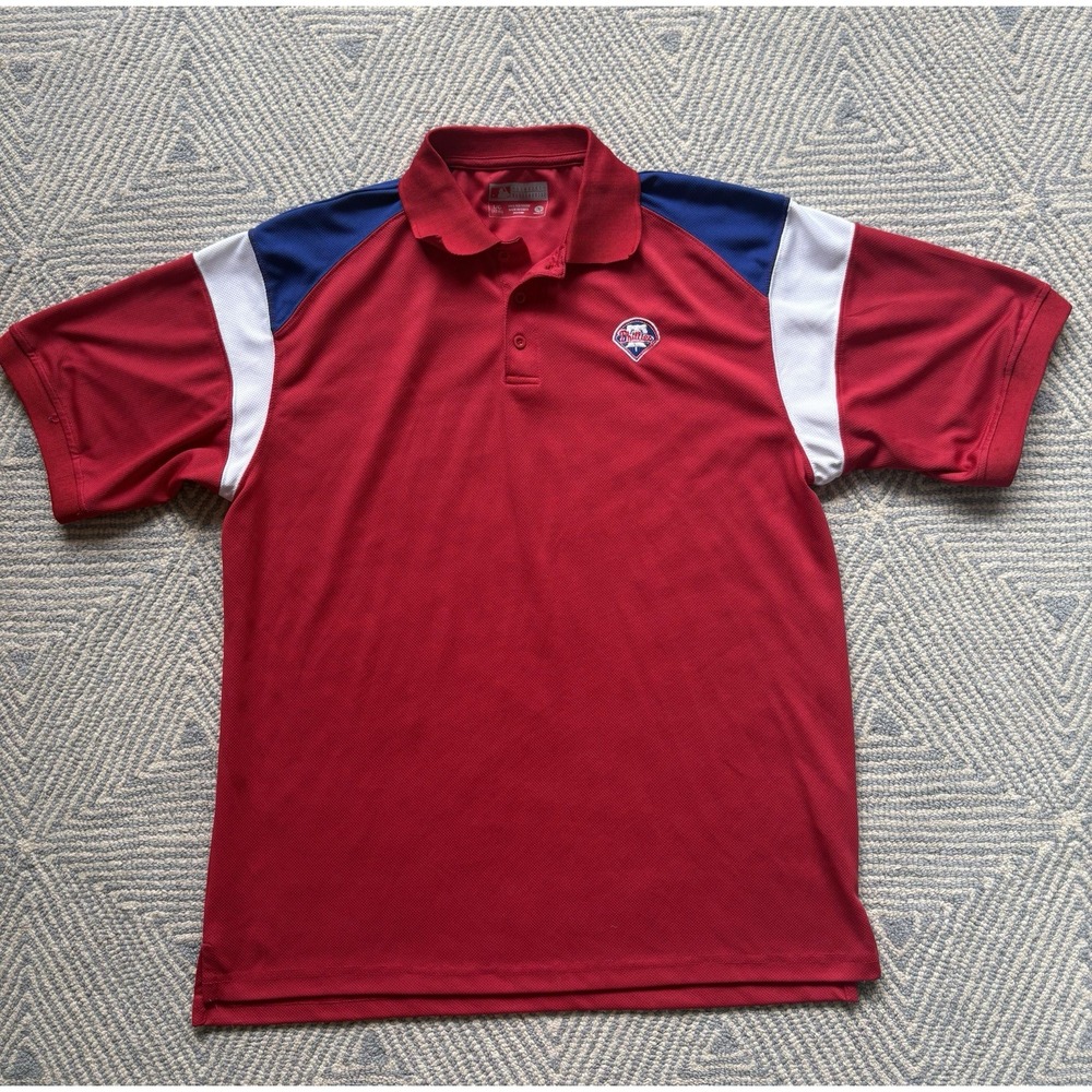 Philadelphia Phillies Bell Logo Polo Shirt - Polyester -‎ Red/Blue - Large